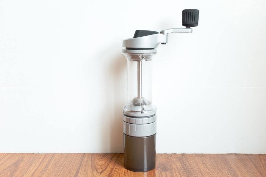Lido E-T grinder standing upright and fully assembled.