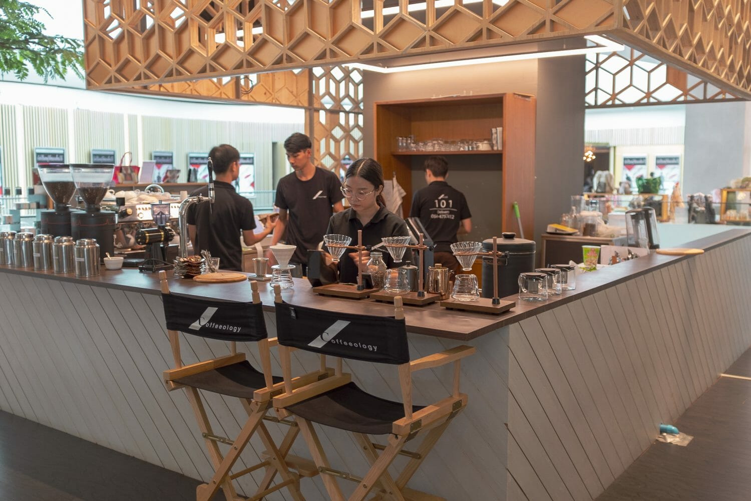 View of the coffee bar at Coffeeology in Bangkok.